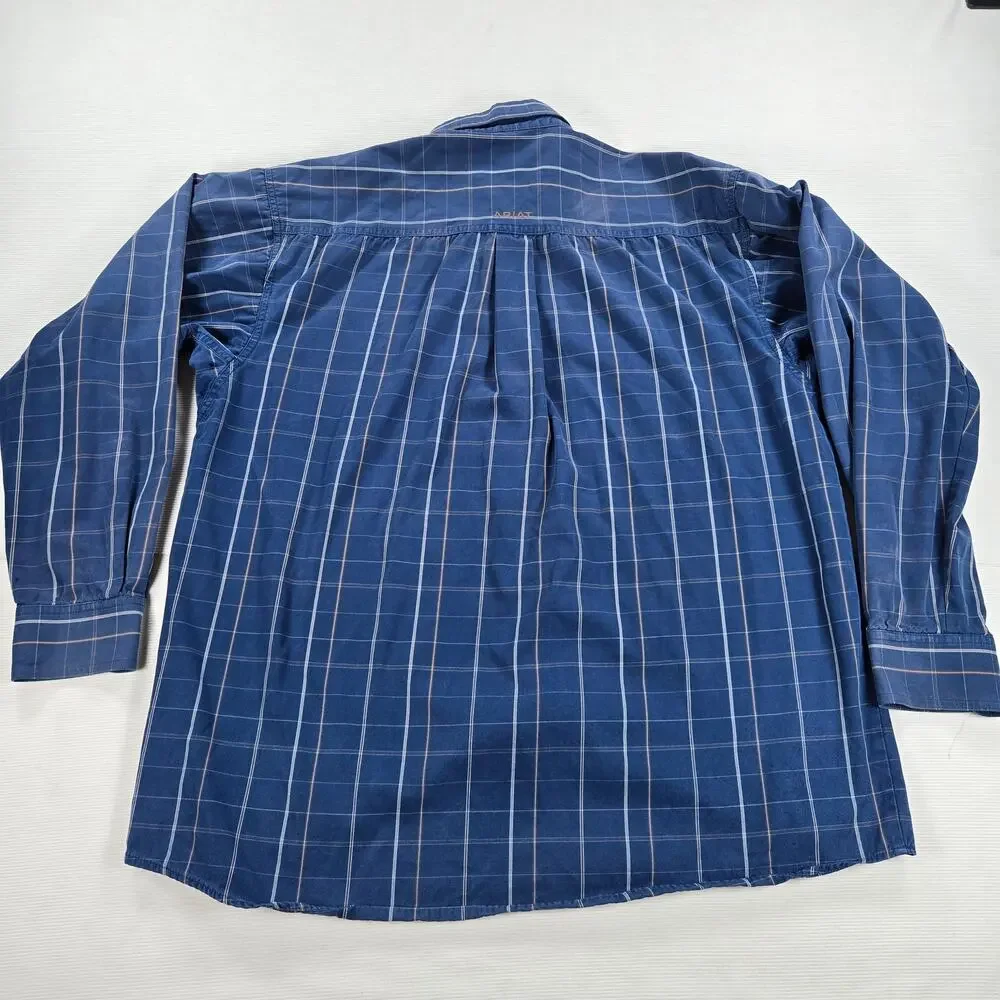 Ariat Pro Series Blue Plaid Long Sleeve Western Button Down Shirt Size Large